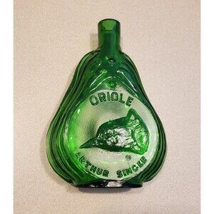 Vintage CLEVENGER BROTHERS Green Glass SCROLL FLASK Arthur Singer Oriole